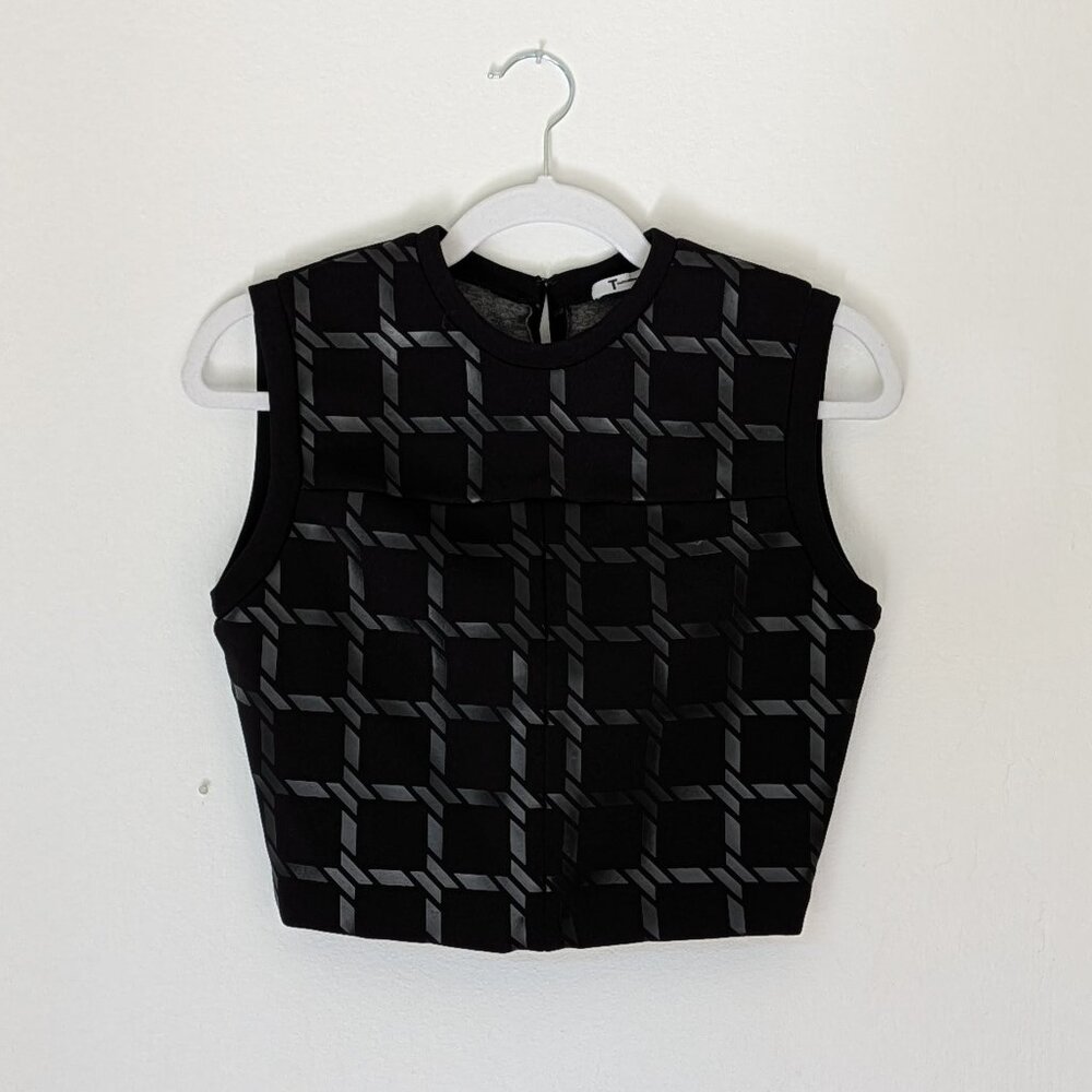 T By Alexander Wang Black Grid Print Neoprene Crop Top Size 4